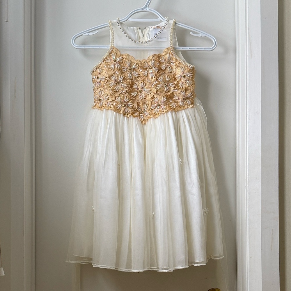 Thy Thy Elegant Cream and Gold Kids Dress